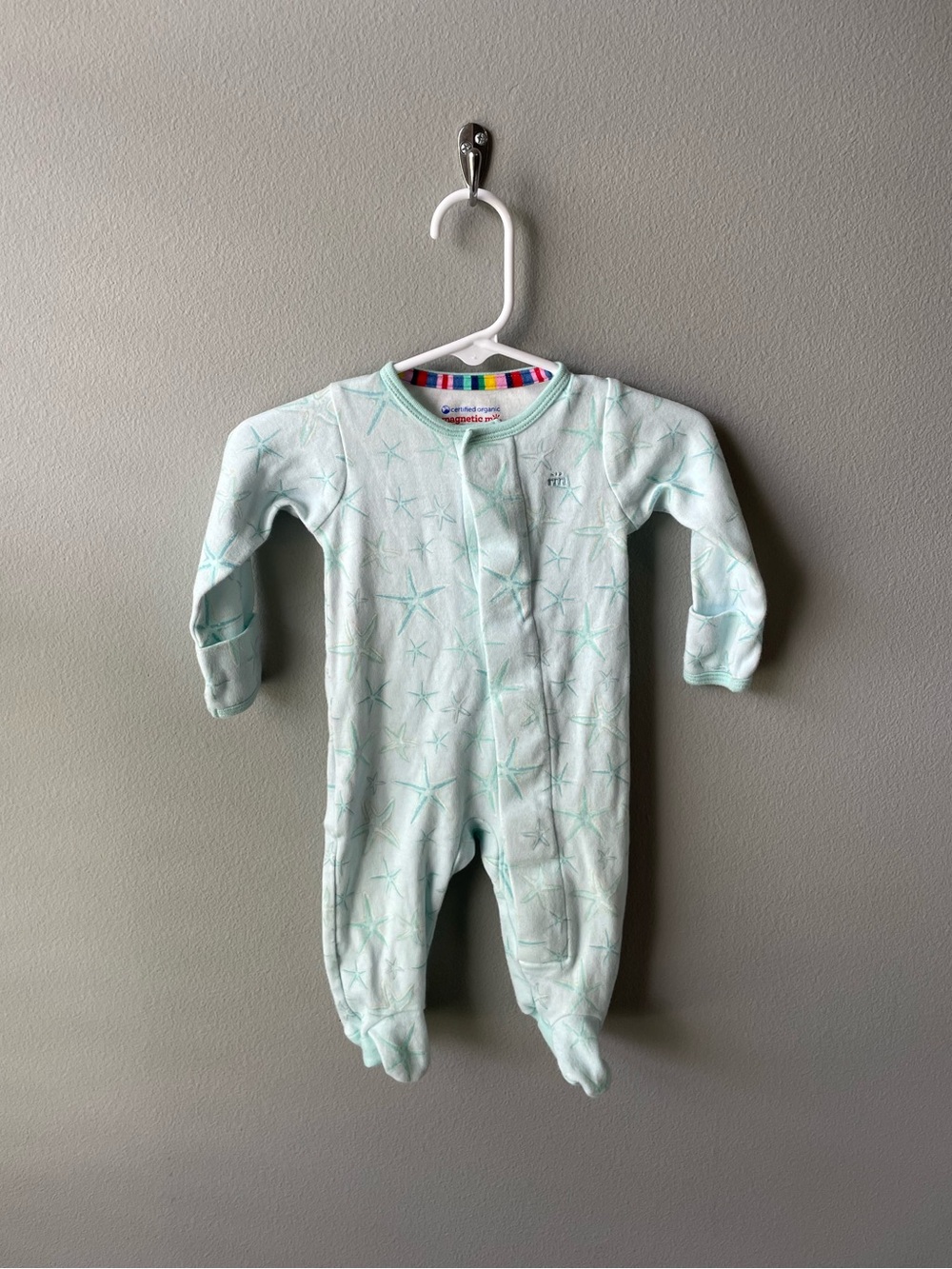 Magnetic Me Light Blue Starfish Print Cotton Magnetic Closure Footie